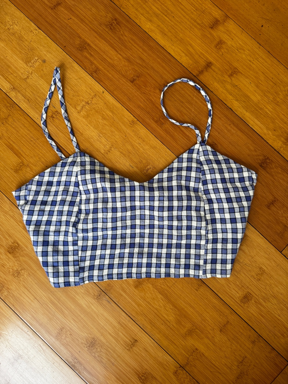 PURRR MELROSE gingham blue and white crop top
